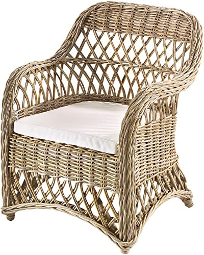 Kobolo Rattansessel Kingston Sessel - Rattan - kubu Gray - mit Kissen und Armlehnen