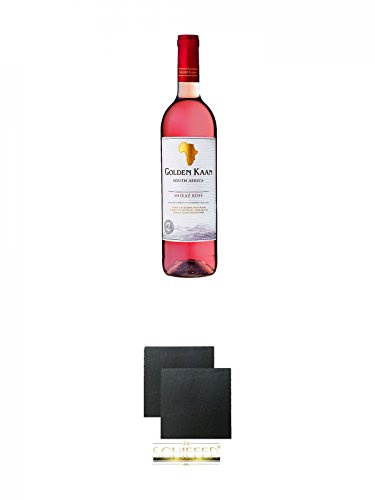 Golden Kaan Shiraz Rose 0,75 Liter + Schiefer Glasuntersetzer eckig ca. 9,5 cm Ø 2 Stück