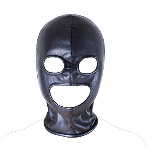 SXOVO 3 Loch Erotik Masken Kopfmaske Mit Reißverschluss Offenem Augen und Mund Hohl Bondage Fetisch Cosplay Sex Toy (Schwarz)