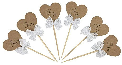 Vintage Rustic Kraft Paper Heart I Do Cake Cupcake Toppers Picks for Wedding Engagement Party Decorations 24 PCS