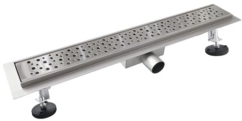 Aica Caniveau de Douche Italienne Acier Inoxydable 90 cm Siphon Sol D'évacuation le Modèle Bulles Drain de Douche Rectangulaire Extra Plat Argent