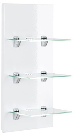 Posseik Badmöbelserie VIVA LED-Panel Weiß Hochglanz Wandregal mit Glasböden + Beleuchtung (B/H/T) 35/68/32cm