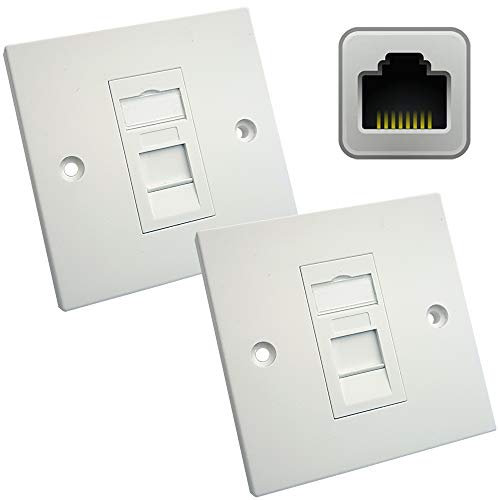 2x Single CAT6a Shielded/Screened Wall Plate – Tool-less RJ45 Ethernet/Network Socket Outlet – Internet/WiFi Data Face Plates – LAN FTP
