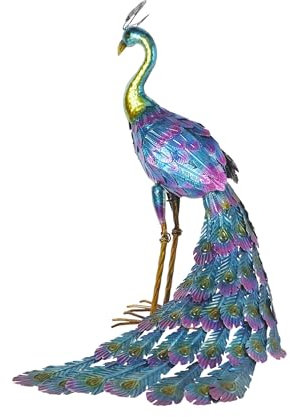 Alpine Corporation JUM208 - Statua in piedi con pavone metallico, altezza 71 cm, multicolore