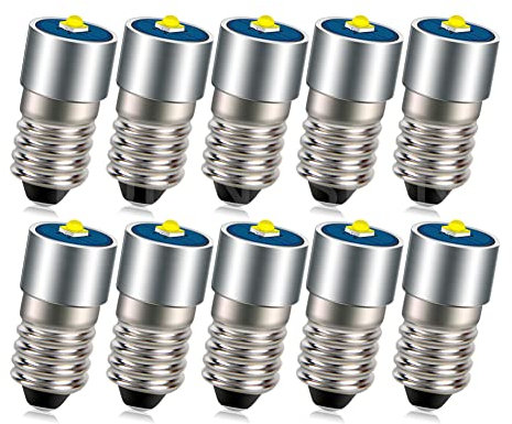 Ruiandsion 10 Stück 6-24V E10 LED Lampe 3W 2525 1SMDWeiße LED Ersatzlampe Upgrade für Scheinwerfer Taschenlampen Taschenlampe, unpolar