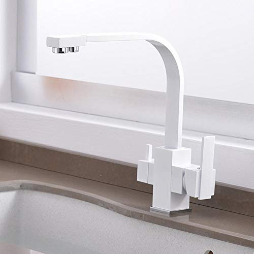 3 wege wasserhahn Kupfer, wasserhahn küche, wasserhahn filter für trinkwasser, für doppelwaschbecken Weiß, Küchenarmatur, mischbatterie küche, küchenarmatur mischbatterie