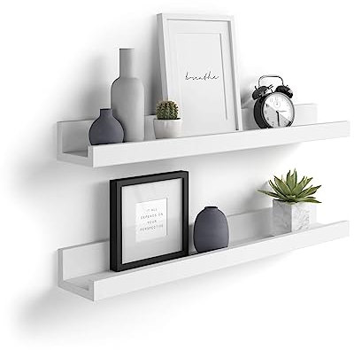 Mobili Fiver, Coppia Mensole portafoto-quadri First, 80 cm, Bianco Opaco, 80 cmx13 cmx8 cm, Nobilitato, Mensole da muro per Camera, Ingresso, Soggiorno, Ufficio, Made in Italy