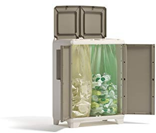 Keter 9735200 Armoire conteneur avec couvercle pour tri sélectif, en plastique, beige, 68 x 39 x 92 cm