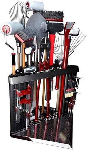 PeerBasics Corner Tool Rack, Garage Storage Organization, Up to 40 Tools like Shovels Brooms Rakes Mops Hammers Pruners, Organize Garden Yard Plus Pegboard, Wall Mounting, Peg Hooks Hardware