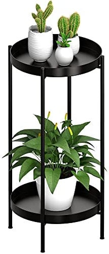 OVICAR Support pour plantes d'intérieur et d'extérieur – Support en métal à 2 niveaux pour la maison, le jardin, la terrasse, la salle de bain, le bureau, le salon, le balcon (noir)