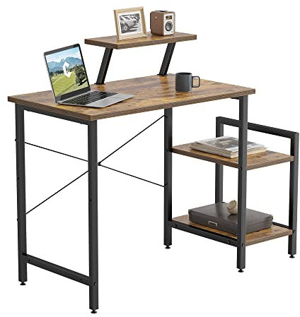 CubiCubi Petit Bureau d'ordinateur Informatique 80 * 50 cm - PC Gaming Table Stable avec 2 Étagères Mobiles et Support d'écran, Montage Facile pour Travailler Etudier Jouer Chambre Domicile, Marron