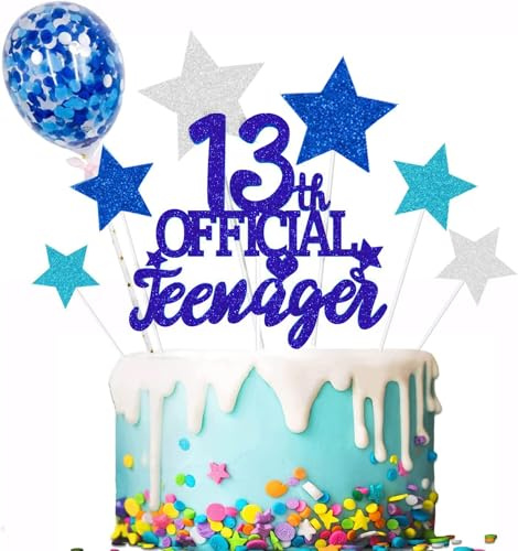 Elicola Glittery 13 Official Teenager Cake Topper Boys and Girls 13th Birthday Party Supplies Thirteen Years Old Birthday Party Decor