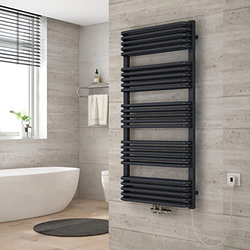 Heilmetz Handtuchtrockner Badheizkörper Anthrazit 1269x500 mm Handtuchheizkörper für Wasser oder Strom Heizkörper Bad Mittelanschluss Handtuchwärmer mit Heizstab