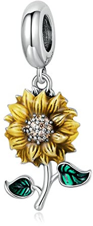 Qings Sonnenblume Charm Anhänger 925 Sterling Silber Sonnen Baumeln Anhänger Perle für Armband Halskette Armreif