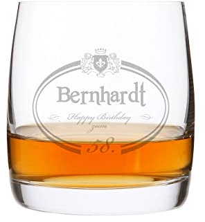 Herz & Heim® Whiskeyglas (Bohemia), verschiedene Motive, personalisiert Happy Birthday