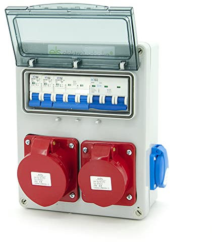 ELS Elektrotechnika Wandverteiler mit 8er Verteilerbox mit 2x230V Schuko + 1xLS Schalter, 1xCEE 16A + LS, 1xCEE 32A + LS, Verdrahtet, Anschlußfertig für Garage, Werkstatt.