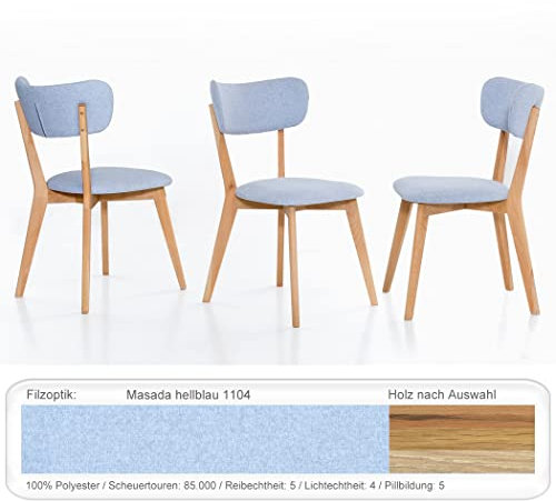 expendio Stabiler Holzstuhl Norina 12 Polsterstuhl Esszimmerstuhl Küchenstuhl Massivholzstuhl Verschiedene Varianten, Holzart:Eiche Bianco geölt, Bezugstoff:Masada hellblau