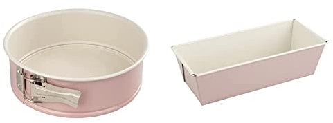 Dr. Oetker 4651 Springform Flachboden, runde Kuchenform aus der Serie Modern Baking, 20 cm & 4655 Kastenform 25 cm, Königskuchenform aus der Serie Modern Baking (Farbe: Rosa/Creme)