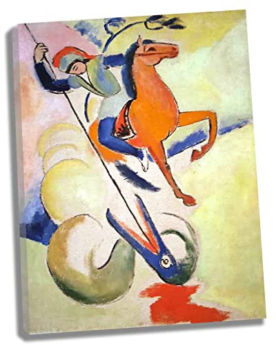 Lasite August Macke《St. Georg》Leinwandbilder Kunstdruck Bilder Reproduktion Leinwanddruck Bilder Leinwand Gemälde Wanddekoration gerahmt fertig zum Aufhängen(65x85cm) 26x33inch,Gerahmt