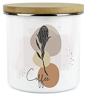 Purely Home Proteas South African Floral Coffee Canister - White Metal Enamel Kitchen Food Storage Container
