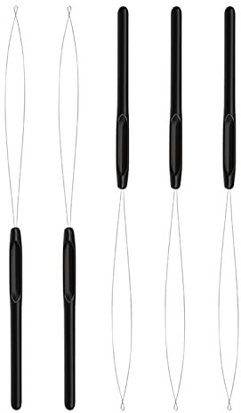5pcs Hair Extension Loop Needle Threader Pulling Hook Tool and Bead Device Tool,Hair Extension Loop Needle Tool for Micro Links Hair Feather Extensions Kit Hair Styling Tools Accessory(Black)