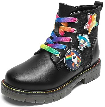 DREAM PAIRS Stivali da Combattimento da Equitazione per Ragazze a metà Polpaccio,Size 31,Nero,SDBO2220K-1