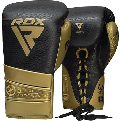RDX Boxing Gloves Mark Pro Training Tri Lira 1 Golden-14Oz