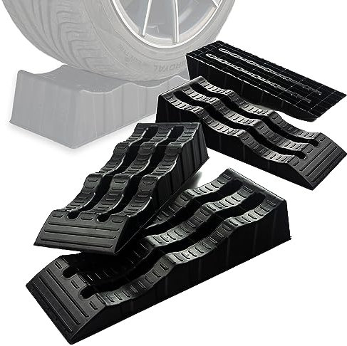CHROMEMASTER | Auffahrrampen, Auffahrkeile für Wohnmobil, Nivellierungskeile für Camper, Ausgleichskeile für Wohnwagen; 4 Stück | Wohnmobil-Rampen zur Ausrichtung Ihres Fahrzeugs; Robuster Kunststoff