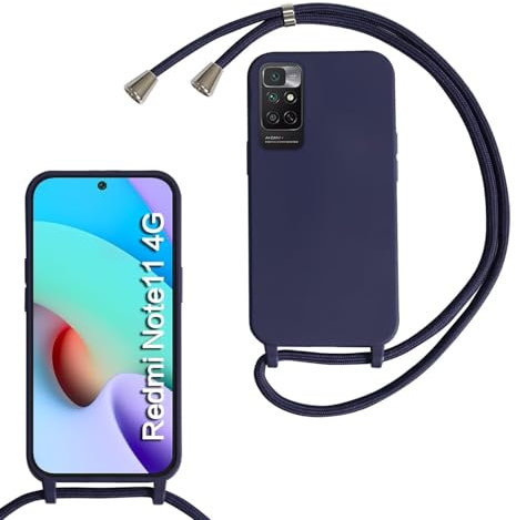 FERLAN Coque avec Cordon pour Xiaomi Redmi Note 11 4G/Note 11S,Ultra Mince Antichoc Silicone Liquide Souple Étui avec Cordon Souple Doux Portable Lanyard Couverture Protection,Bleu Profond