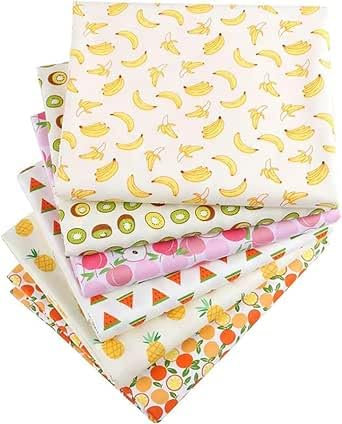 CraftsFabrics Baumwollstoff, 100% Baumwolle, Gelb, Obst-Serie, Baumwollstoff, Quilten, Patchwork, Fat Quarter Bündel zum Nähen, Basteln, 6 Stück