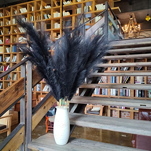 Künstliches schwarzes Pampasgras, hoch, 8 Stück, 110 cm, große künstliche Pampasblumen, flauschig, lange künstliche Federblumen für Boho-Hochzeitsdekorationen, Schlafzimmer, Wohnzimmer, Dekorationen