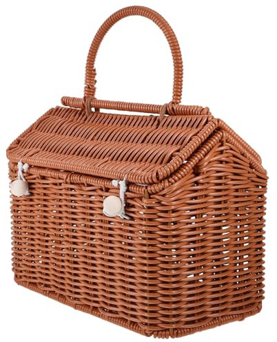 Holibanna Korb In Form Eines Rattanhauses Handgeflochten Korbtasche Aus Rattan Kleine Puppenhaus-Korbschachtel Mit Griff Für Hochzeitspicknick-Ausflug