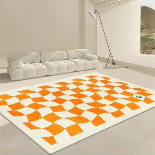 Generisch Teppich Befestigung Boden Teppich Babyzimmer Junge Verdrehtes Kariertes Modernes Abstraktes Muster 130X190Cm Teppich Anti Rutsch Orange Farbe