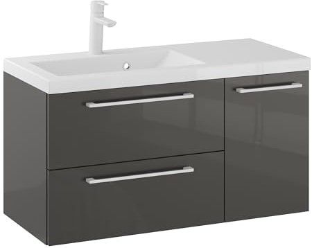 Furni Rosen 90 cm Hängend Waschbecken mit Unterschrank und Stilvollen und Mattweißen Griffen Waschbeckenunterschrank Badezimmer Waschtisch mit Unterschrank Waschtischunterschrank