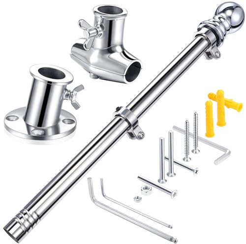 Blulu 24 Inch Boat Flag Pole Holder Set 316 Stainless Steel Marine Flag Pole Socket Rail Mount Hardware for 1 Inch Railing and Post, Boat, Pontoon, Yacht, Yard, Truck