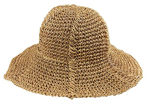 Sonnenhut für Frauen Faltbarer Strohhut mit Groß Breite Kappe Sommerhut Damen Faltbarer Fischer Hut aus Garten Strand Sommerhut für den Urlaub (Khaki, M)