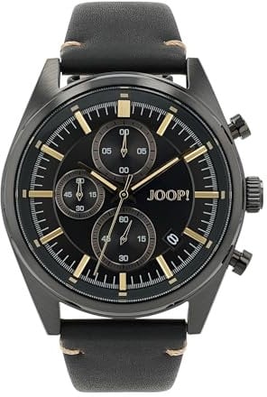 Joop! Armbanduhr Herren Chronograph Analog, mit Leder Armband, Schwarz, 10 bar Wasserdicht, Kommt in Uhren Geschenk Box, 2034581