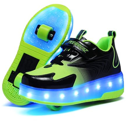 ENEN Schuhe mit Rollen für Jungen & Mädchen, Turnschuhe mit 2 Rollen Versenkbarer, LED-Licht Schuhe mit Rollen Kinder 2-in-1 Roller Schuhe - Outdoor Turnschuhe 28-40 EU