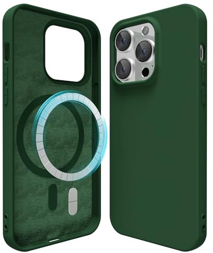 oakxco Silicone Case for iPhone 13 Pro Compatible with Magsafe Magnetic Wireless Charging, Slim Thin Soft Rubber Gel with Magnet, Matte TPU Mag Cover for Women Men, Dark Green