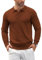 COOFANDY Jumper for Men Long Sleeve Polo Shirt Knitted Jumper Winter Pullover Button Sweatshirts Solid Color Knitwear Brown L