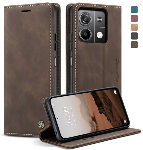 owlhold Handyhülle für Xiaomi Redmi Note 13 5G Hülle [Nicht für 4G], Premium Lederhülle Weiches Vintage-Nubukleder Faltbare Ständer Klapphülle Kartenfach Standfunktion stoßfest Schutzhülle - Kaffee