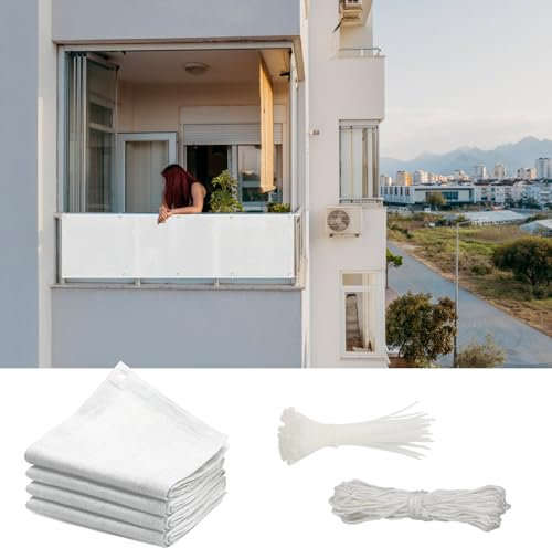 GAIFNAG Balkon Sichtschutz Bespannung 105 x 850 cm Balkonverkleidung Sichtschutz, Balkonumspannung Balkonumrandung HDPE 220G/M², Wind- Und Uv-Schutz für Balkon Terrasse Garten, Weiß