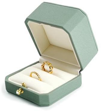 Oirlv Grün PU Leder Ring Box,Ringbox Hochzeit für 2 Ringe,Antrag, Verlobung und Jahrestag