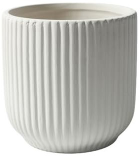 Fioriera in Ceramica Scanalata Rotonda Con Foro Di Drenaggio, Design Moderno A Strisce Per Interni Ed Esterni Vaso Per Piante Per Finestre Dell'home Office E Decorazioni Per Esterni (Beige,14cm)