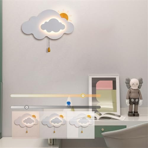 TZSMUM LED Dimmbar Wandlampe Wolken Kinder Wandlicht mit Zugschalter Schalter Kinderzimmer Wandleuchte 2700K-6500K Madchen Junge Zimmer Kinderlampe Bettlampe Wolkenform Innen (Weiß)