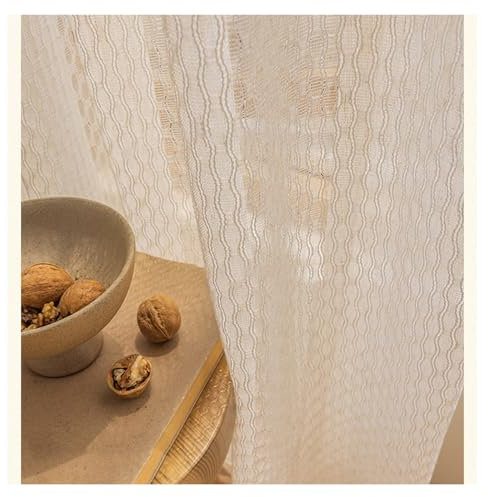 Rideaux transparents rétro en coton et lin jacquard de style japonais pour salon, chambre à coucher, 2 panneaux avec passe-tringle, 200 x 270 cm (l x L)