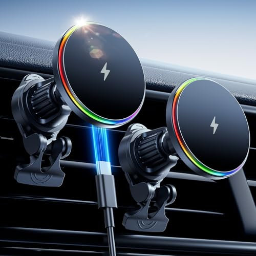 odbowuge Wireless Car Charger iPhone, MagSafe Compatible, 15W Fast Charging, Magnetic Air Vent Mount for Car, Fits iPhone 16/15/14/13/12 Pro Max