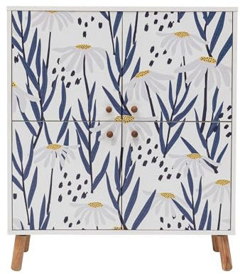 Hanah Home Multi-Purpose Cabinet with Wooden Legs, 95 cm x 111 cm x 36 cm | 100% Melamine Coated, UV Coating, Wall-Mountable | Stylish White, Purple & Lilac Design