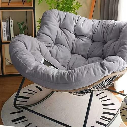 SZITW Freizeit-Schaukelstuhl- und Fußhocker-Set, übergroßer Terrassen-Liegestuhl, bequemer gepolsterter Schaukelstuhl mit dickem Kissen, moderner Loungesessel (grau mit Pedalen)