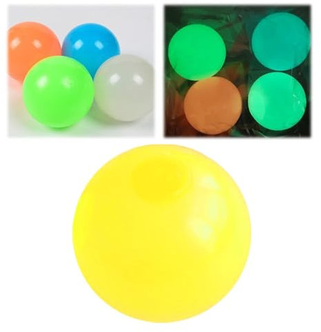 Magie Decke Ball, 2025 Neuest Nachtlicht Kleber Hüpfball, Stressball Squeeze Toys, Magie Decke Ball, Mitgebsel Kindergeburtstag 10 Jahre (Gelb)